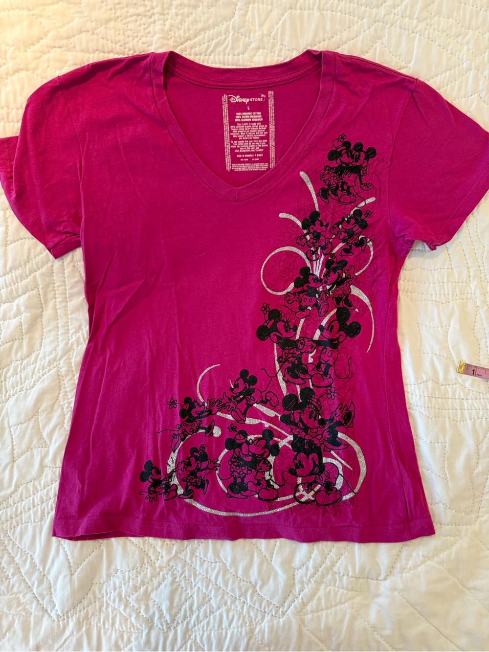 Disney Magenta with Silver accents V-Neck Tee with Black & Silver Mickey Graphic